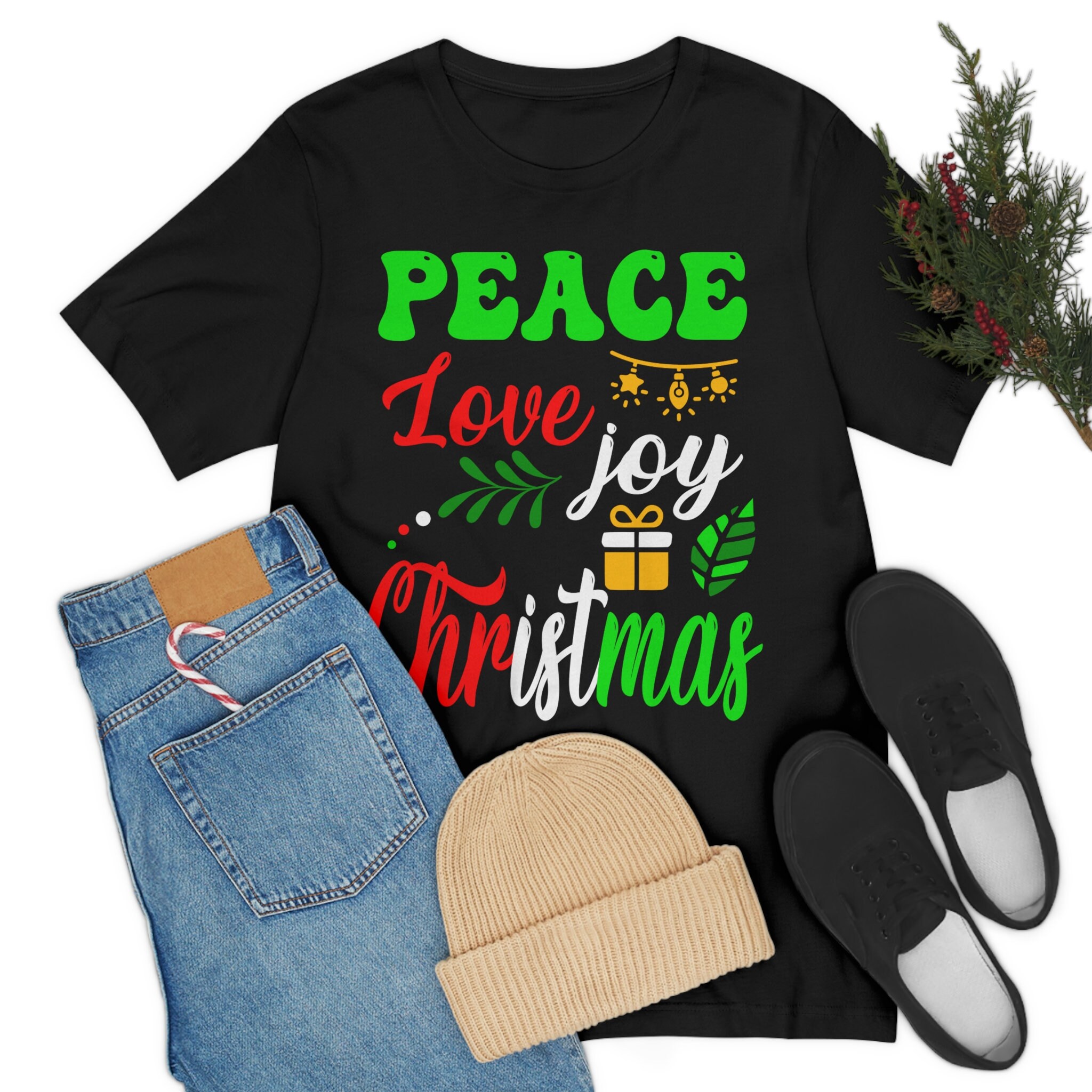 Discover Peace Love Joy Christmas Shirt, Family Christmas Shirts, New Year T-shirt