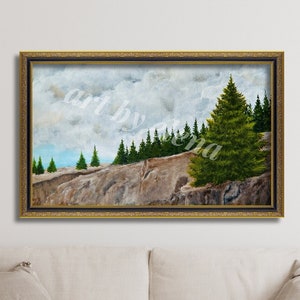 Pittura stampabile di alberi di pino in montagna / Download stampa d&#39;arte digitale / Home Decor, Living Room Decor, ArtByElenaAndRachel