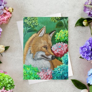 Rotfuchs Grußkarten (10 Stück) | Hortensien Grußkarten | Karte für alle Anlässe, Geburtstag, Liebe Grüße, Muttertag, Tochter, Dankeschön