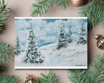 Winter Pine Trees Greeting Cards (10pc) | Winter Scene Painting Card | Snow Scene Card | Card for Nature Lovers | ArtByElenaAndRachel