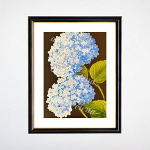 Light Blue Hydrangeas Print, Painting of Hydrangeas, Flower Art, Botanical Art, Wall Art, Bathroom Art, Home Decor, Art Print Poster