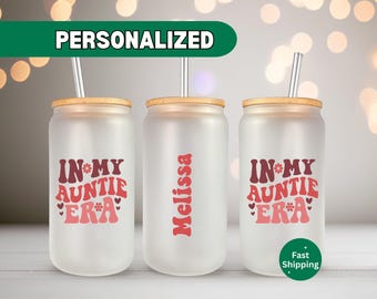 In My Auntie Era Glass Tumbler, Custom New Auntie Gift, Personalized Gift for Aunt, Favorite Aunt Gift from Niece, Promoted To Auntie Gift