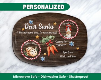 Santa Cookie Tray Personalized Santa Platter Christmas Eve Treats Milk and Cookies with Kids' Names Holiday Custom Santa Snack Plate