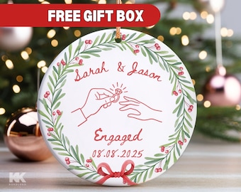 Custom Engagement Ornament Personalized Engaged Gift for Couples Custom Christmas Keepsake Gift for Newlyweds Newly Engaged Gift First Xmas