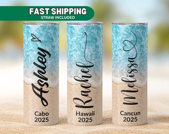 Beach Vacation Tumbler Personalized Beach Travel Mug Custom Girls Trip Gift Family Vacation Cup Girls Weekend Summer Bachelorette Cup