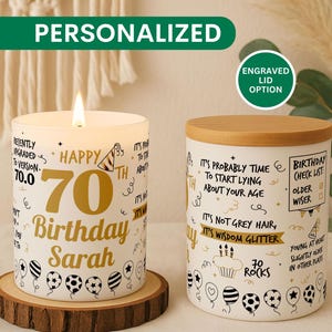 70th Birthday Gift Personalized 70 Birthday Candle Funny Birthday Humor Milestone Gift for Women Seventy Birthday Present 70th Gift Idea