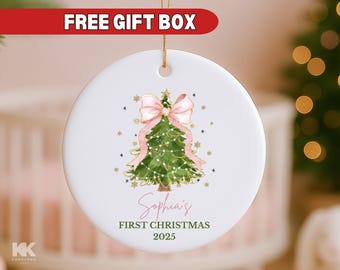 Baby's First Christmas Ornament Newborn Ornament Keepsake My first Christmas New Baby Gift Personalized Ornament for Girl Coquette Xmas Tree