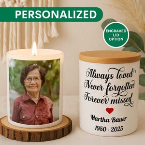 Memorial Photo Candle Personalized Candle for Loss of Loved One In Loving Memory Remembrance Gift Sympathy Keepsake In Memory of Grandma Mom