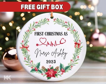 Nurse Christmas Ornament, Personalized New Nurse Gift First Christmas as Nurse Ornament BSN RN Graduate Nurse Keepsake Gift for Nurse