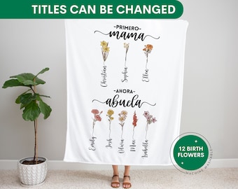Abuela Gift, Personalized Primero Mama Ahora Abuela Blanket, Custom Abuela's Garden, Birth Month Flower, Mothers Day Gift Kids Names Spanish