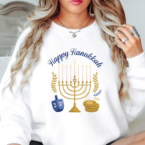 Hanukkah Sweatshirt, Hanukkah Gifts Menorah Sweatshirt Jewish Gift Chanukah Sweater Dreidel Sweatshirt