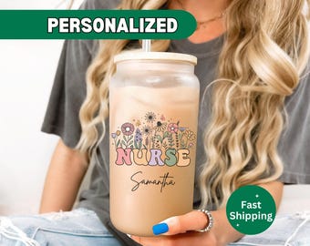 Nurse Glass Tumbler, Personalized Nurse Gift, Nurse Appreciation Gift, Nursing Student Gift, RN Gift, Nurse Graduation Gift, Frosted Cup