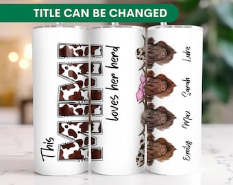 Custom MimiTumbler, Mimi Loves Her Herd, Highland Cow Mothers Day Gift, Travel Cup Gift With Kids Names Gift from Children, Grandma Gift