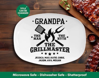 Personalized Grilling Plate for Grandpa The Man The Myth The Grillmaster Father's Day Gift from Grandkids BBQ Custom Platter Gift for Papa