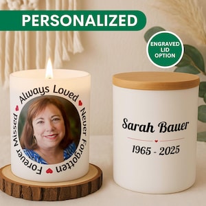 Custom Photo Memorial Candle Always Loved Never Forgotten Personalized Candle for Mom In Loving Memory Remembrance Gift In Memory of Grandma