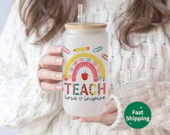 Teacher Glass Tumbler, Teacher Gift Glass Cup For Teacher Appreciation Gift Back to School Coffee Cup Gift New Teacher Gift