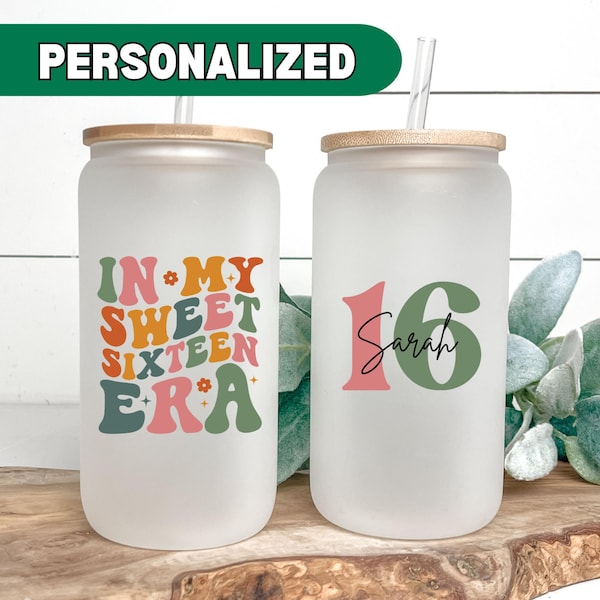 Personalized 16th Birthday Gift, In My Sweet Sixteen Era Glass Tumbler 16th Birthday Gift, 16th Birthday Frosted Cup Best Friend 16 Year Old