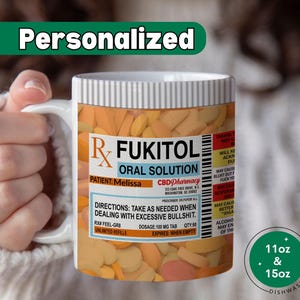 Fukitol Rx Prescription Mug Personalized Funny Nurse Mug Sarcastic Coffee Cup Pharmacist Gift Doctor Gift Adult Humor Mug