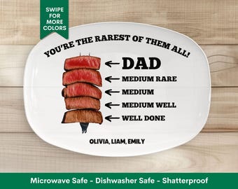 Personalized Grilling Plate Gift For Dad You're The Rarest Of Them All Funny Father's Day Gift from Kids BBQ Custom Platter Steak Doneness