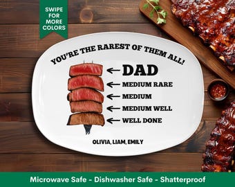 Personalized Grilling Plate Gift For Dad You're The Rarest Of Them All Funny Father's Day Gift from Kids BBQ Custom Platter Steak Doneness