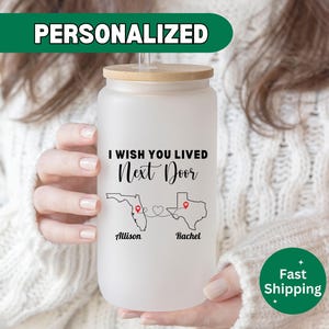 Personalized Long Distance Gift, I Wish You Lived Next Door Glass Tumbler, Best Friend Coffee Cup, Moving Away Gift Long Distance Friendship