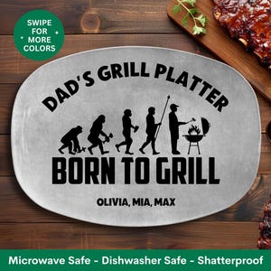 BBQ Grilling Personalized Plate, Fathers Day Gift Kids Names Grilling Gifts for Men, BBQ Custom Platter, Daddy&#39;s Grilling Plate Grandpa Gift