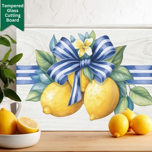 Lemons Glass Cutting Board, Cheese and Charcuterie Serving Glass Chopping Board for Food Lovers Tempered Glass Kitchen Decor Gift For Cook