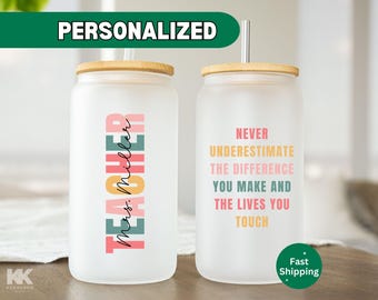 Gift For Teacher Glass Tumbler with Name Custom Teacher Appreciation Gift Personalized Teacher Cup Thank You Teacher Retirement End of Year