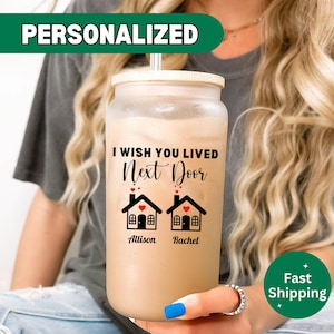 Personalized Long Distance Gift, I Wish You Lived Next Door Glass Tumbler, Best Friend Coffee Cup, Moving Away Gift Long Distance Friendship