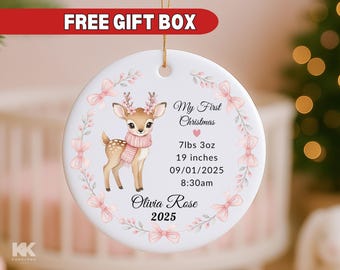 Baby's First Christmas Ornament Newborn Baby Birth Details Keepsake My first Christmas New Baby Gift Personalized Ornament for Girl