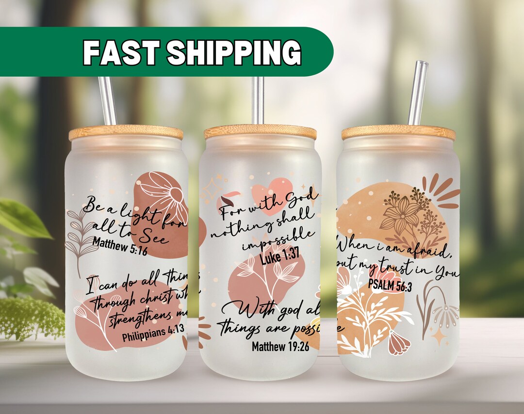 Christian Affirmation Iced Coffee Cup, Bible Verse Glass Tumbler, Can ...