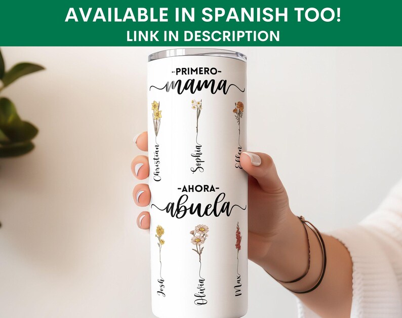 Personalized First Mom Now Grandma Tumbler, Custom Grandma's Garden, Birth Month Flower, Mothers Day Gift, Grandma Gift, Kids Names image 7