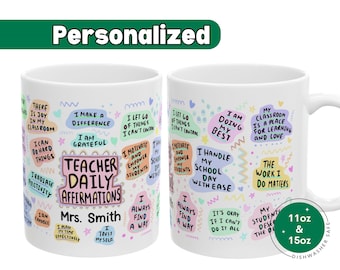 Personalized Teacher Gift Daily Affirmations Mug Motivational Cup Teacher Appreciation Gift for New Teacher Self Care Coffee Cup