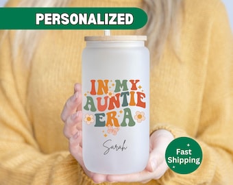 In My Auntie Era Glass Tumbler, Personalized Auntie Gift With Lid and Straw, Custom Gift for Aunt, Favorite Aunt From Niece, Cool Aunt