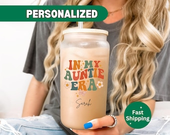 In My Auntie Era Glass Tumbler, Custom New Auntie Gift, Personalized Gift for Aunt, Favorite Aunt Gift from Niece, Promoted To Auntie Gift