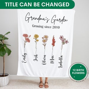 Grandma Blanket Grandma&#39;s Garden Birth Flower Personalized Gift for Grandma Family Birth Flower Gift Mother&#39;s Day Gift With Grandkids Names