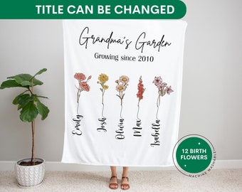 Grandma Blanket Grandma's Garden Birth Flower Personalized Gift for Grandma Family Birth Flower Gift Mother's Day Gift With Grandkids Names