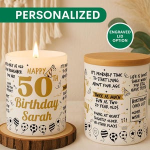 50th Birthday Gift Personalized 50 Birthday Candle Funny Birthday Humor Milestone Gift for Women Fifty Happy Birthday Present 50th Gift Idea