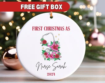 Nurse Christmas Ornament, Personalized New Nurse Gift First Christmas as Nurse Ornament BSN RN Graduate Nurse Keepsake Gift for Nurse