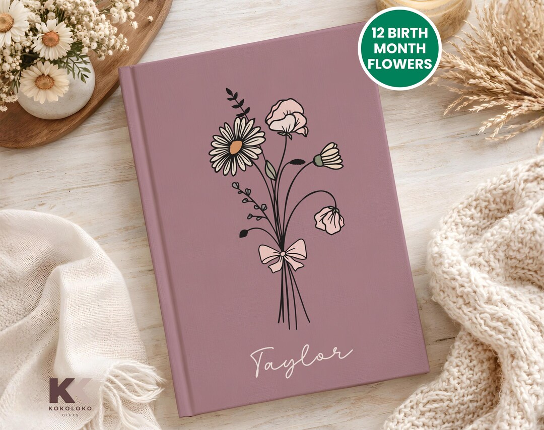Birth Month Flower Journal With Custom Name Mother's Day Gift Notebook ...