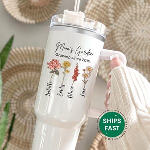 Gift for Mom Birth Month Flower with Kid&#39;s Names 40oz Mom Tumbler Mom&#39;s Garden Mother&#39;s Day Gift from Kids Names Birthday Gift for Mom