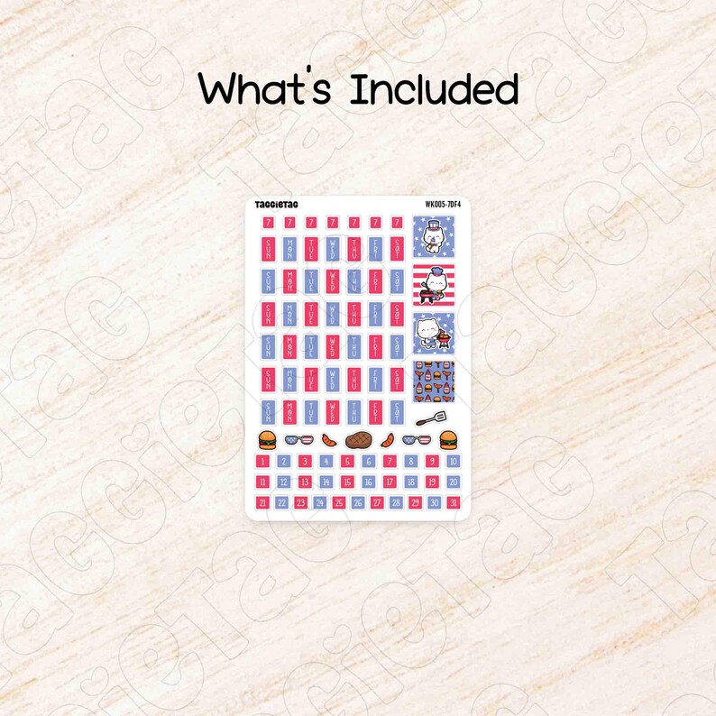 Includes a sheet of July July 4th BBQ Hobonichi Weeks Weekly Planner Sticker Kit | Red & Blue Patriotic Theme Fits Hobonichi Weeks