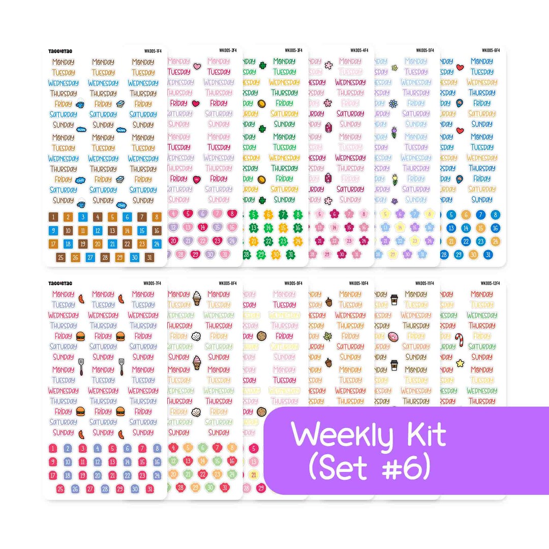 Set #6 Days of the Week Planner Stickers Bundle Kit | Weekly Kits for ...