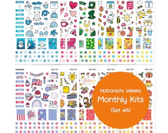 Set #2 12-Months Hobonichi Weeks Planner Stickers Bundle | January to December Monthly Kit Stickers Bundle for Hobonichi Weeks Planner