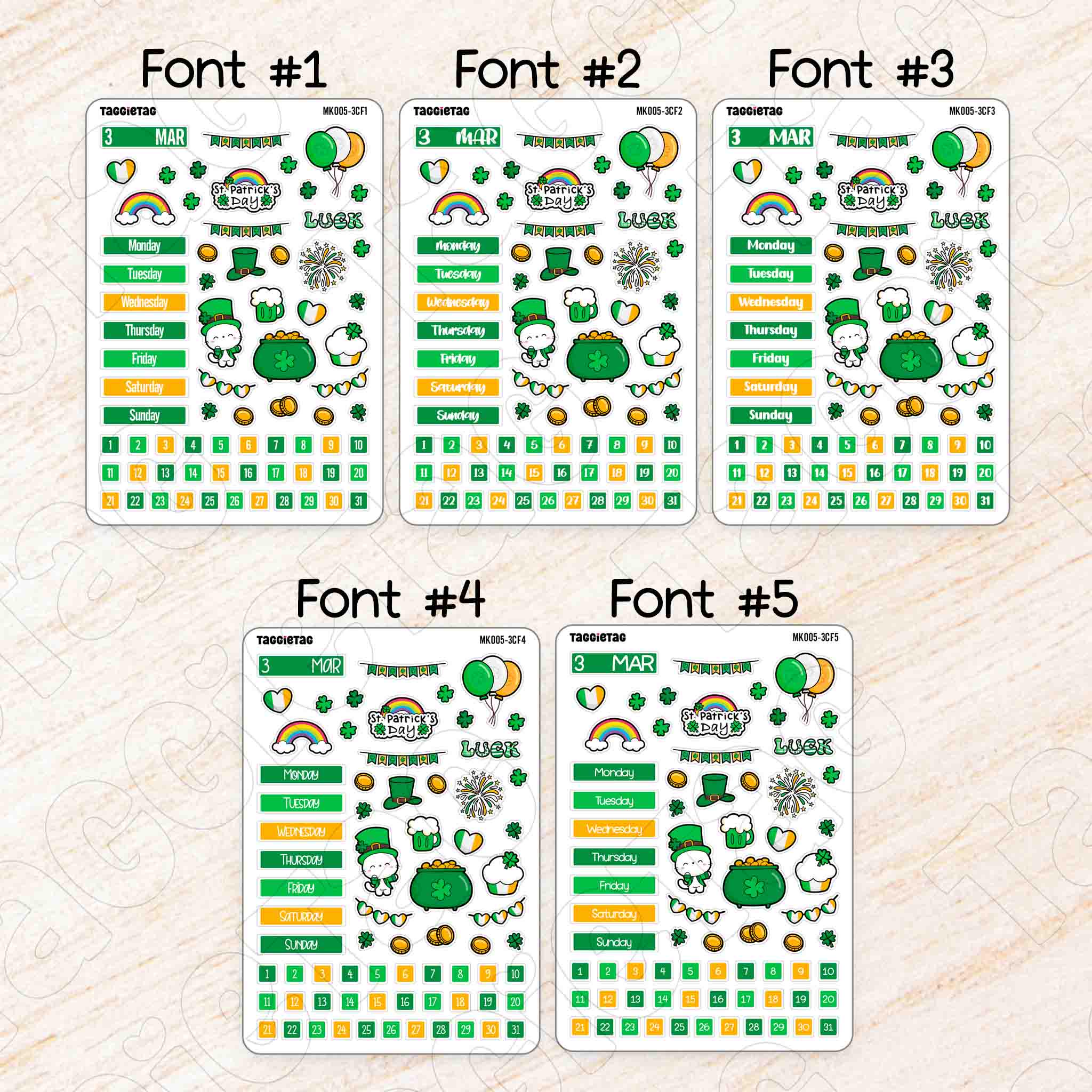 March St. Patrick's Day Hobonichi Cousin A5 Monthly Planner Sticker Kit ...