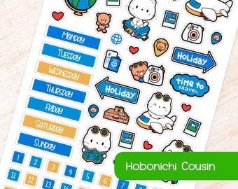 June Travel Hobonichi Cousin A5 Monthly Planner Sticker Kit - Blue & Yellow Theme | Fits Hobonichi Cousin A5 Planner