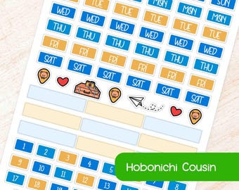 June Travel Hobonichi Cousin A5 Weekly Planner Sticker Kit | Blue & Yellow Theme Fits Hobonichi Cousin A5 Planner