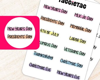 Holiday Planner Stickers, US Holidays, Journal Stickers