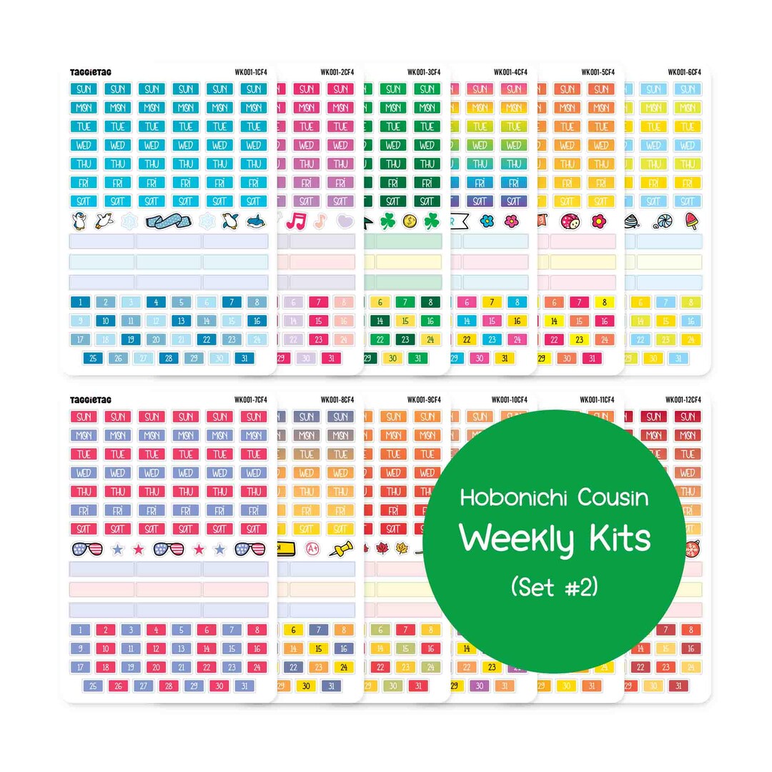 Set #2 Weekly Planner Stickers Bundle Kit for Hobonichi Cousin A5 ...