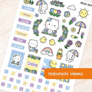 May Spring Hobonichi Weeks Monthly Planner Sticker Kit - Blue, Yellow & Purple Theme | Fits Hobonichi Weeks
